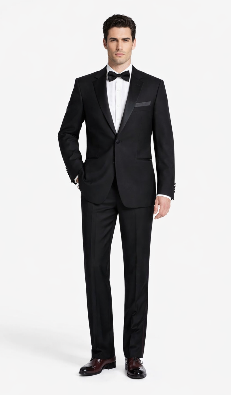 Renoir Suits - Renoir Fashion Mens Polyester/Viscose Classic Fit Two Piece Ribbon Finish Tuxedo In Black