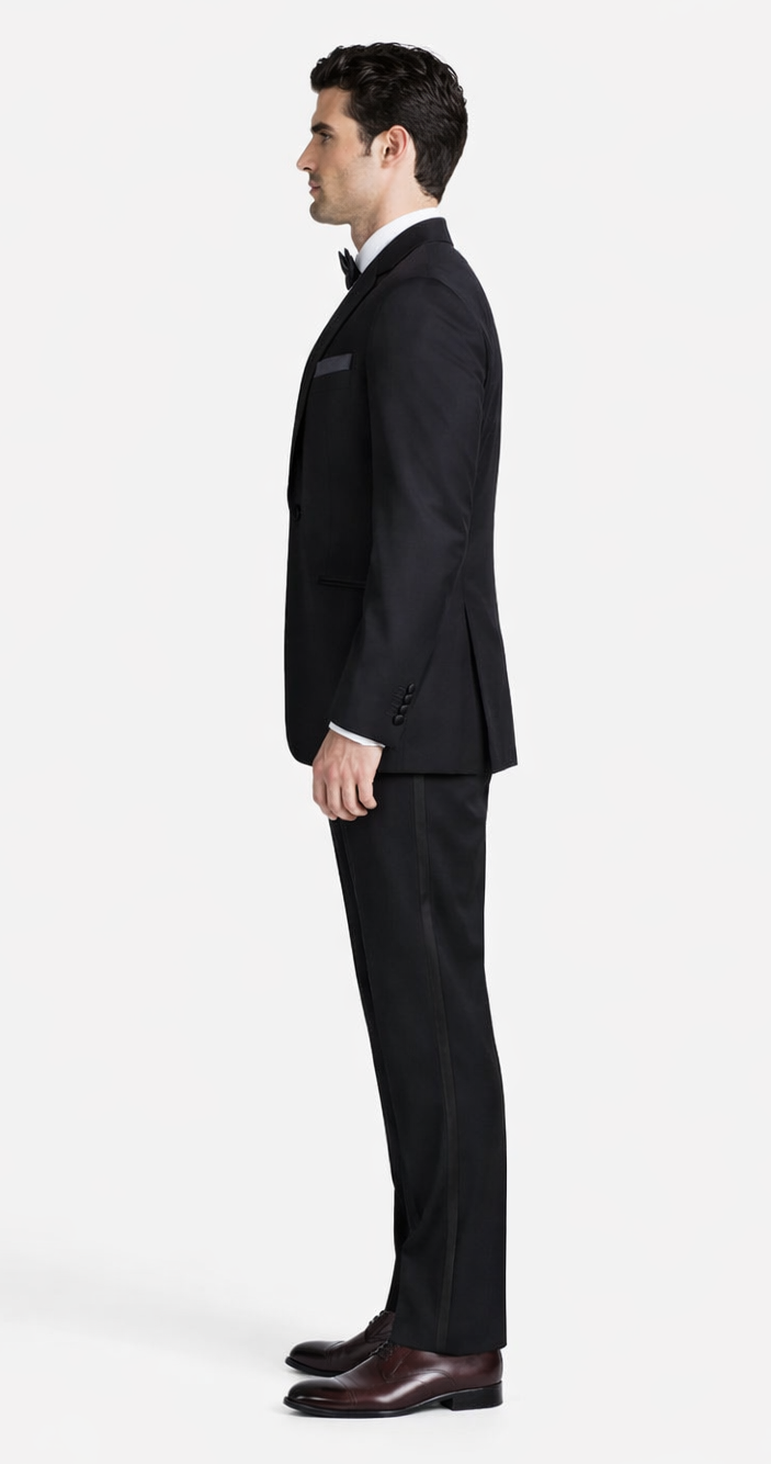 Renoir Suits - Renoir Fashion Mens Polyester/Viscose Classic Fit Two Piece Ribbon Finish Tuxedo In Black