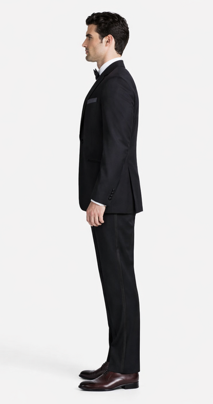 Renoir Suits - Renoir Fashion Mens Polyester/Viscose Classic Fit Two Piece Ribbon Finish Tuxedo In Black