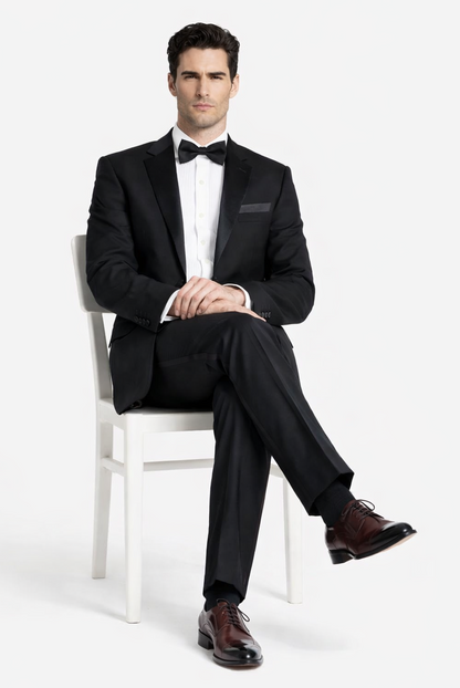 Renoir Suits - Renoir Fashion Mens Polyester/Viscose Classic Fit Two Piece Ribbon Finish Tuxedo In Black