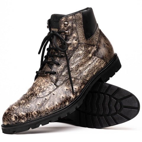 Marco Di Milano Renzo Stone Black Ostrich Lace-Up Boots