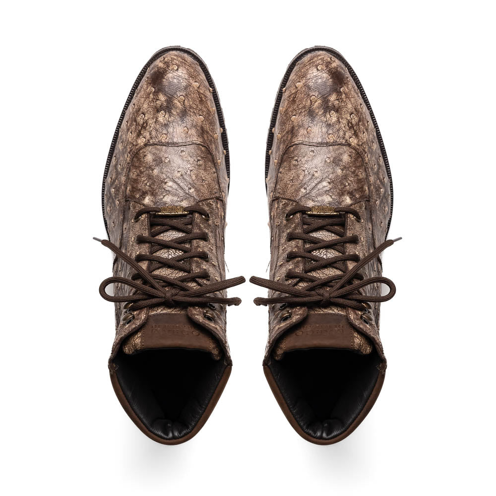 Marco Di Milano Renzo Stone Brown Ostrich Lace-Up Boots