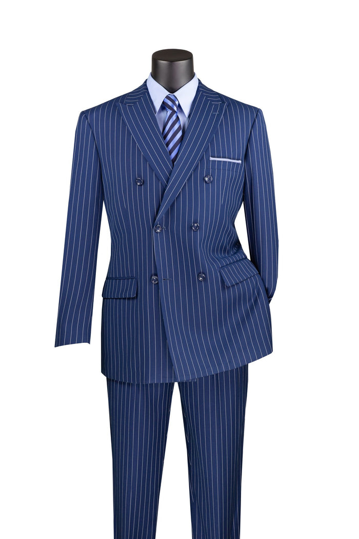 Men's Double Breasted Gangster Pinstripe Suit in Navy Blue