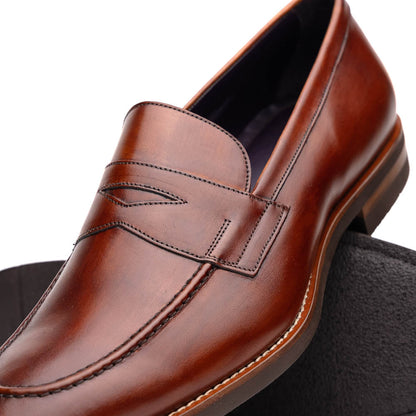 Zelli Roma Hand-Burnished Calfskin Penny Loafers in Cognac