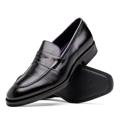 Zelli Roma Hand-Burnished Calfskin Penny Loafers in Black