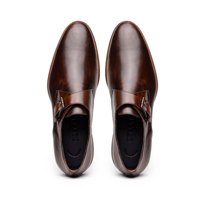 Zelli Roman Smooth Calfskin Monk Strap Dress Shoes in Chestnut