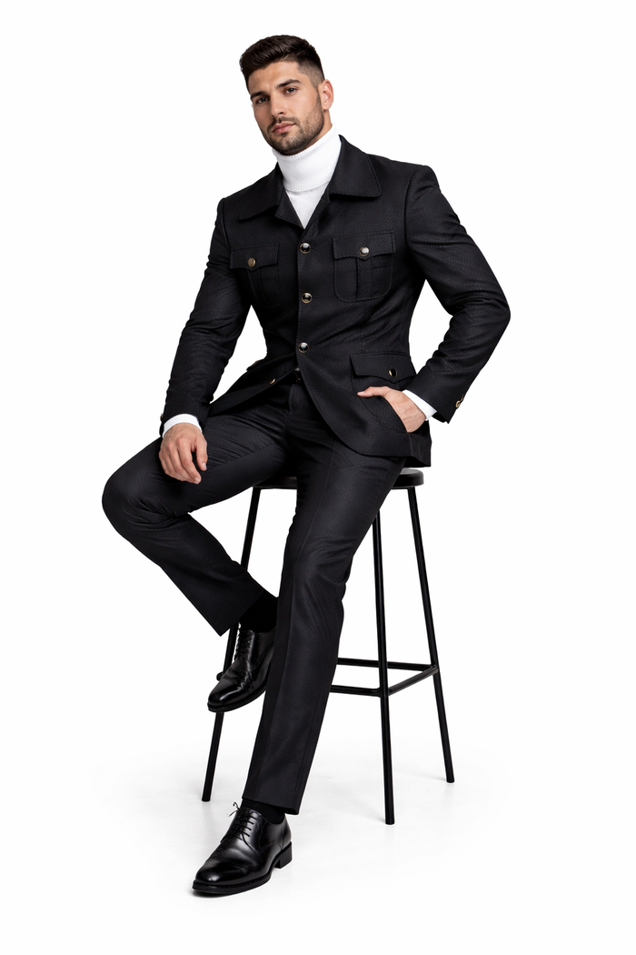 Rossi Man DUKE RM1769 Slim Fit Black 3-Piece Suit for Men | Modern Formalwear