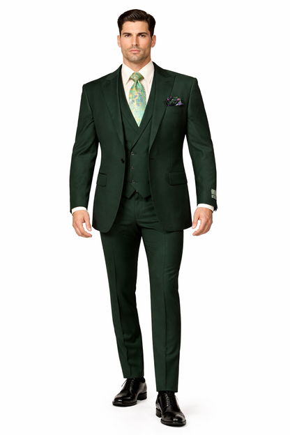 Rossi Man ELI RM117 ?? Classic 3-Piece Men??s Suit in Hunter Green