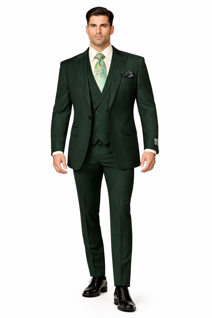 Rossi Man ELI RM117 ?? Classic 3-Piece Men??s Suit in Hunter Green