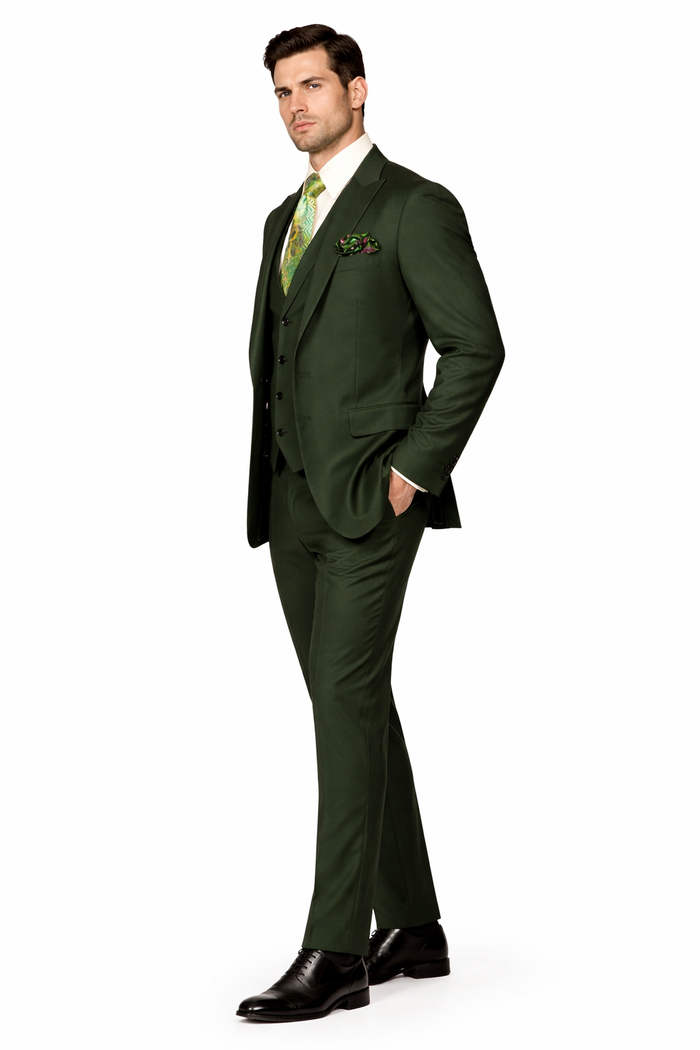 Rossi Man ELI RM117 ?? Classic 3-Piece Men??s Suit in Hunter Green