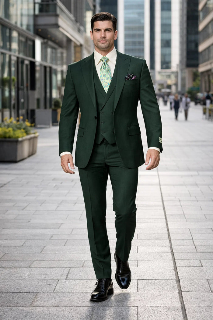 Rossi Man ELI RM117 ?? Classic 3-Piece Men??s Suit in Hunter Green