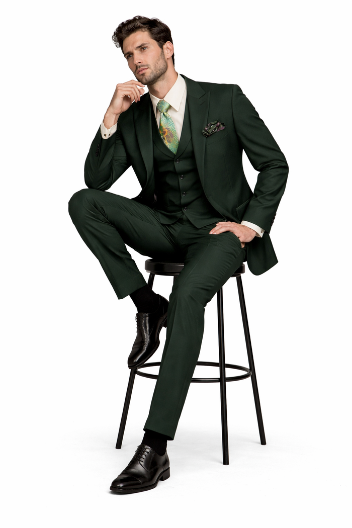 Rossi Man ELI RM117 ?? Classic 3-Piece Men??s Suit in Hunter Green
