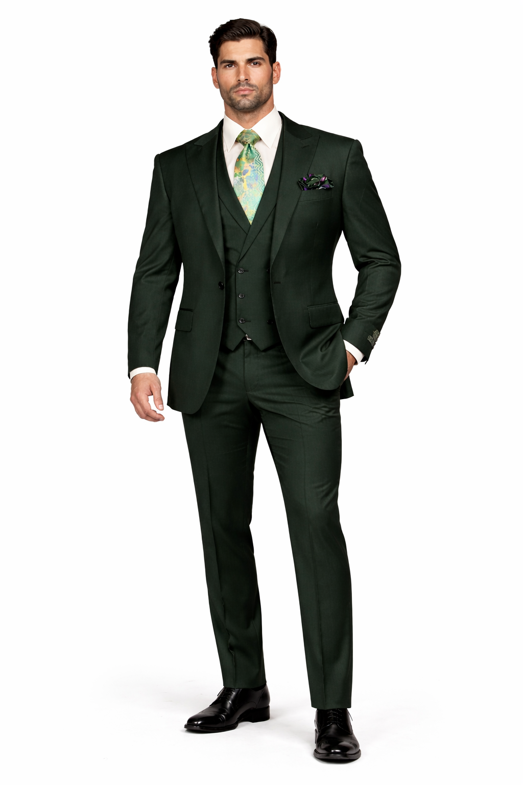 Rossi Man ELI RM117 ?? Classic 3-Piece Men??s Suit in Hunter Green
