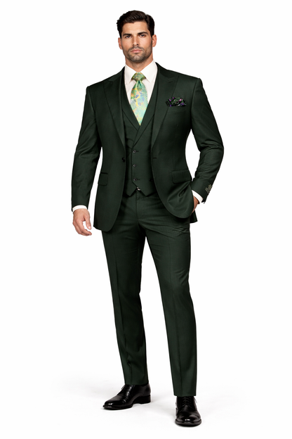 Rossi Man ELI RM117 ?? Classic 3-Piece Men??s Suit in Hunter Green