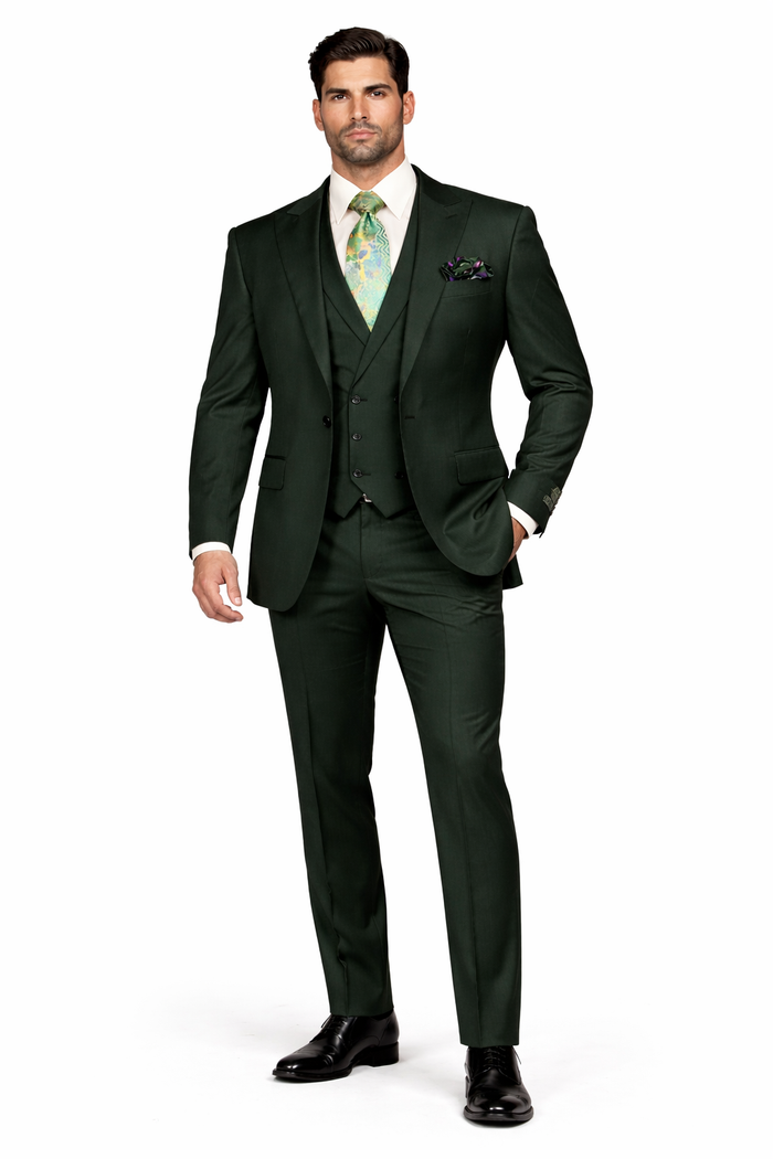 Rossi Man ELI RM117 ?? Classic 3-Piece Men??s Suit in Hunter Green