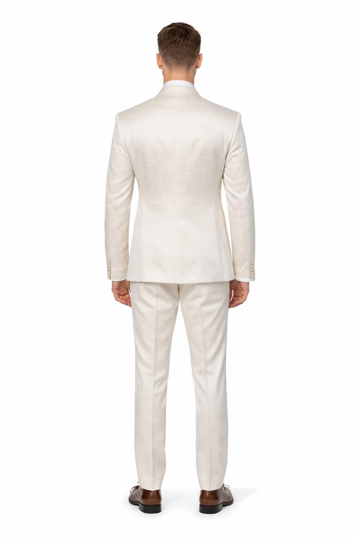 Rossi Man FORD RM1913 ?? Slim Fit 3-Piece Suit for Men in Off-White | Classic Style for Formal Occasions