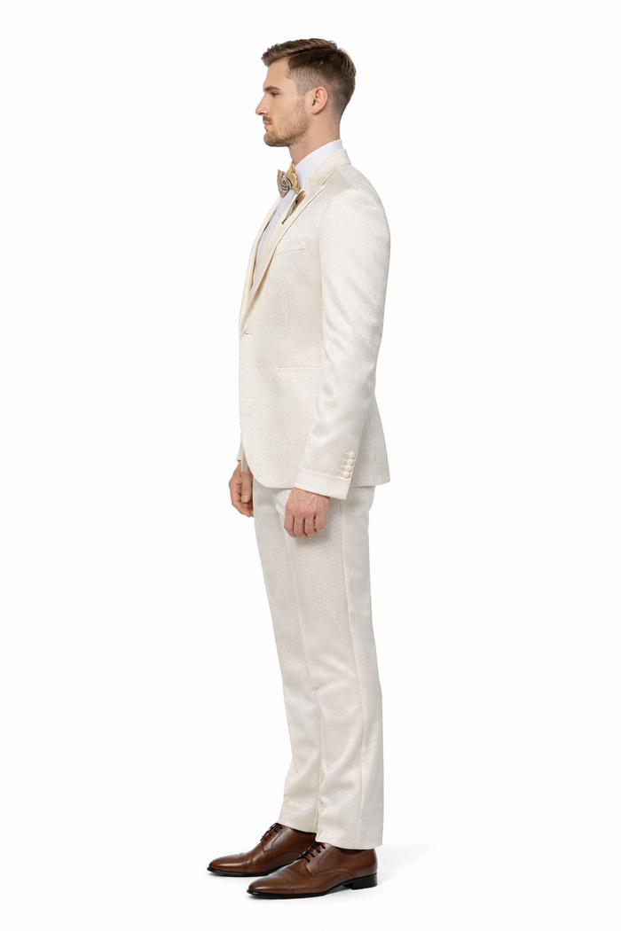 Rossi Man FORD RM1913 ?? Slim Fit 3-Piece Suit for Men in Off-White | Classic Style for Formal Occasions