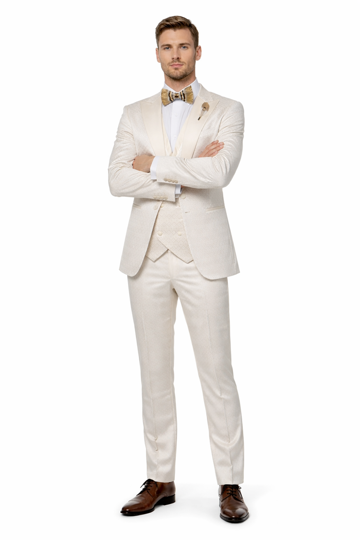 Rossi Man FORD RM1913 ?? Slim Fit 3-Piece Suit for Men in Off-White | Classic Style for Formal Occasions