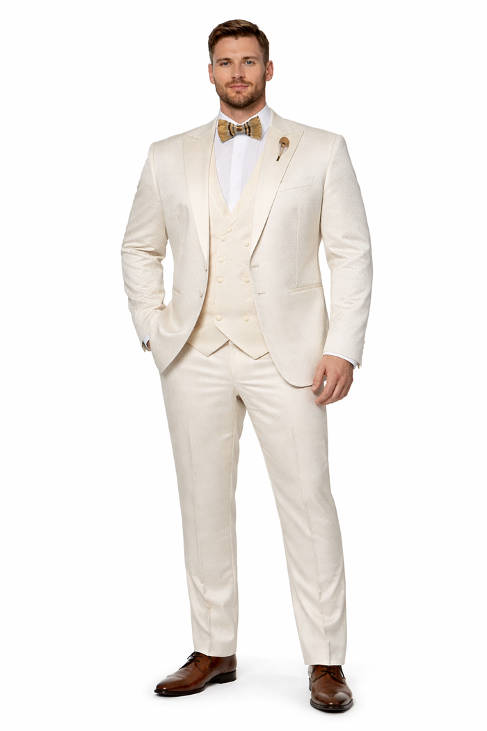 Rossi Man FORD RM1913 ?? Slim Fit 3-Piece Suit for Men in Off-White | Classic Style for Formal Occasions