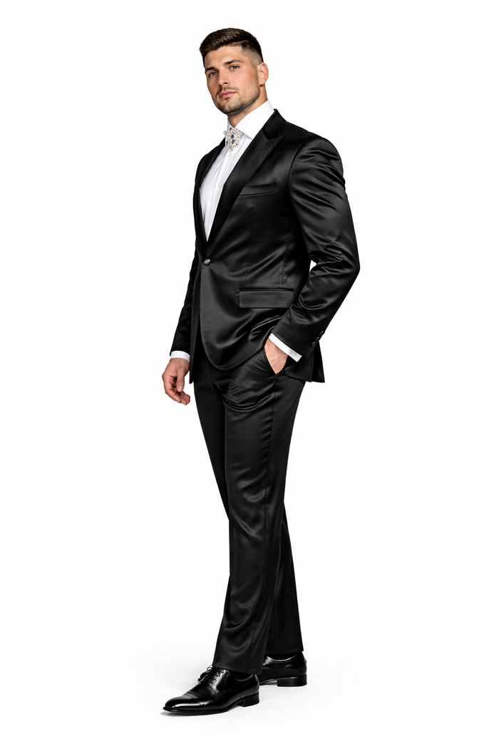 Rossi Man LEO RM1600 Black Slim Fit 3-Piece Suit for Men | Timeless Classic Formalwear