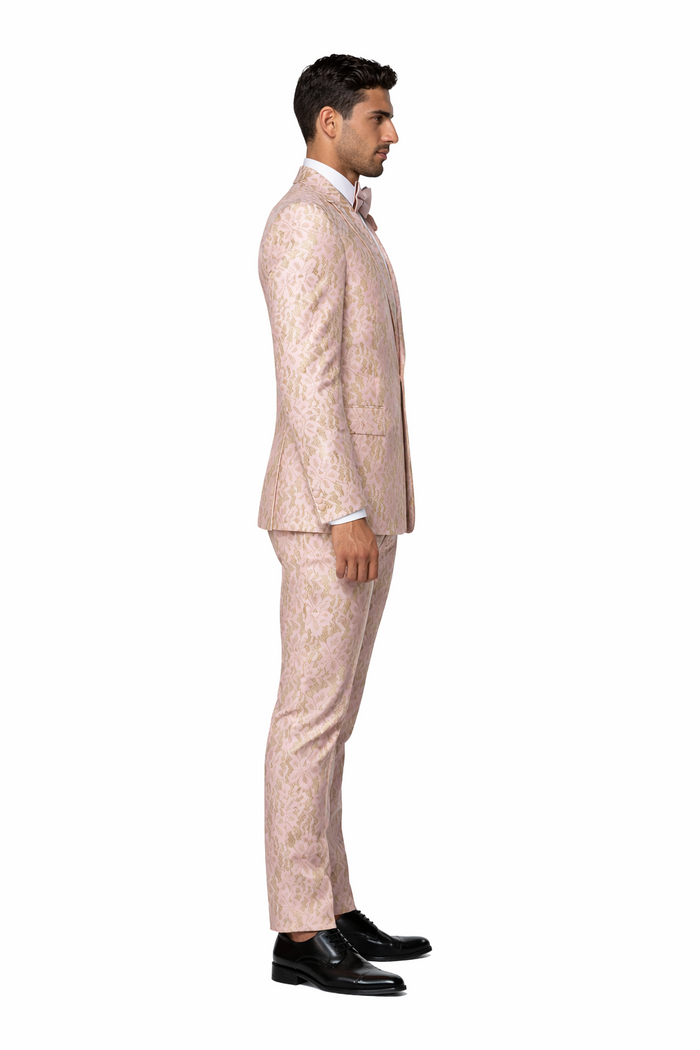 Rossi Man Leo RM1903 ?? Pink & Gold Designer Tuxedo for Men | Stylish Formal Wear