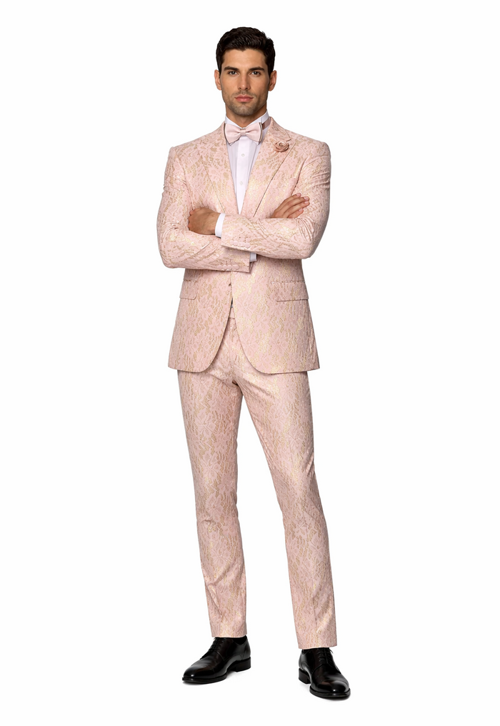 Rossi Man Leo RM1903 ?? Pink & Gold Designer Tuxedo for Men | Stylish Formal Wear