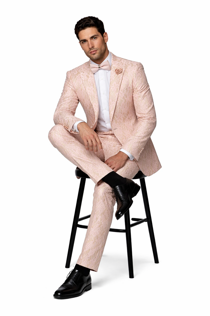 Rossi Man Leo RM1903 ?? Pink & Gold Designer Tuxedo for Men | Stylish Formal Wear