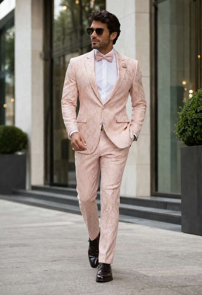 Rossi Man Leo RM1903 ?? Pink & Gold Designer Tuxedo for Men | Stylish Formal Wear