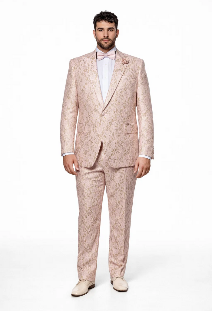 Rossi Man Leo RM1903 ?? Pink & Gold Designer Tuxedo for Men | Stylish Formal Wear