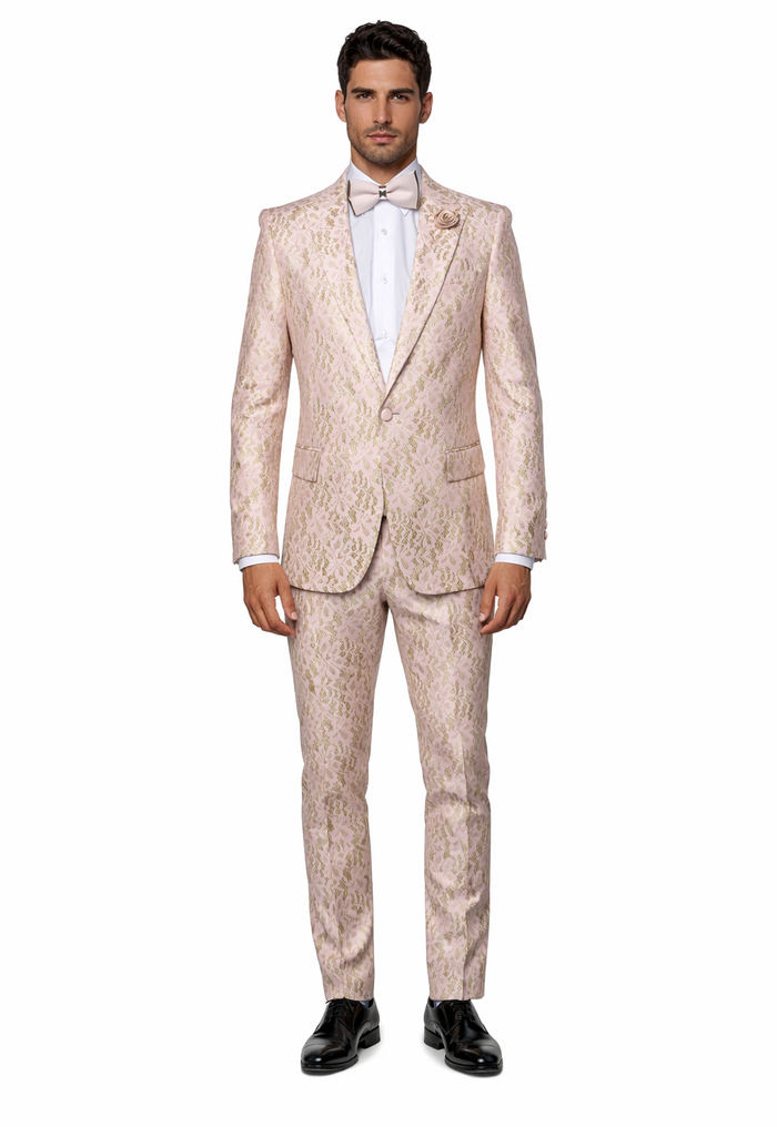 Rossi Man Leo RM1903 ?? Pink & Gold Designer Tuxedo for Men | Stylish Formal Wear