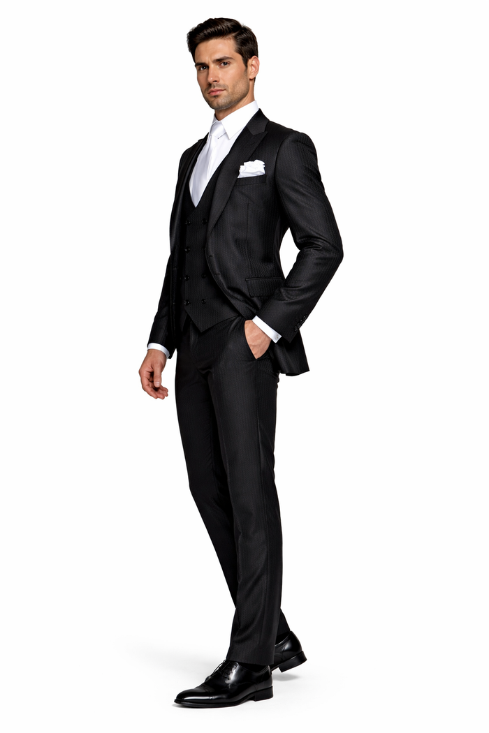 Rossi Man MAX RM1712 Slim Fit 3-Piece Suit ?? Stylish Black Formalwear for Men