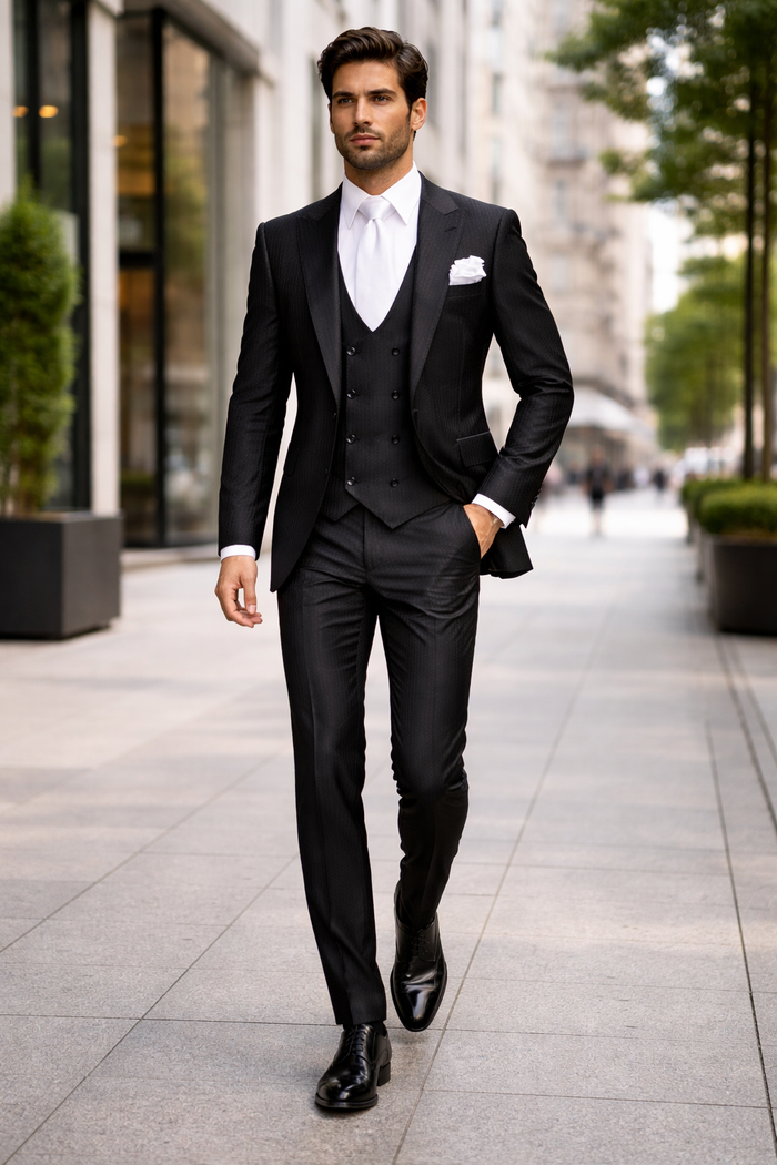 Rossi Man MAX RM1712 Slim Fit 3-Piece Suit ?? Stylish Black Formalwear for Men