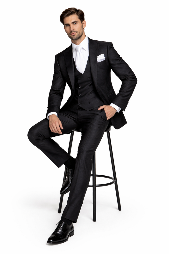 Rossi Man MAX RM1712 Slim Fit 3-Piece Suit ?? Stylish Black Formalwear for Men