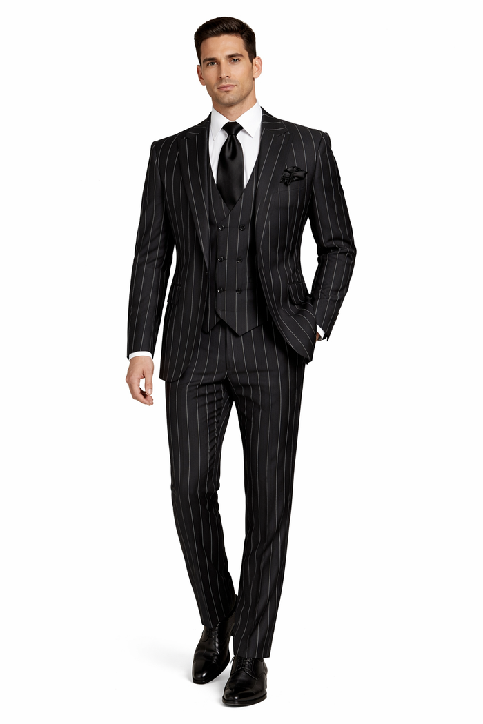 Rossi Man Max RM1728 Slim Fit 3-Piece Mens Suit in Black Stripe