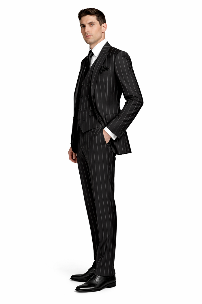 Rossi Man Max RM1728 Slim Fit 3-Piece Mens Suit in Black Stripe