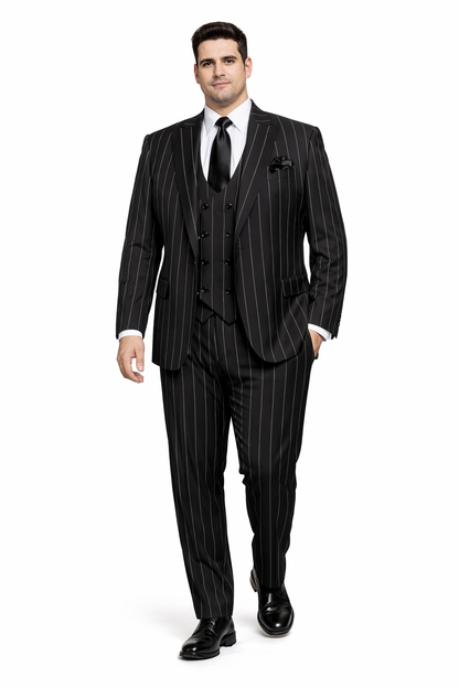 Rossi Man Max RM1728 Slim Fit 3-Piece Mens Suit in Black Stripe