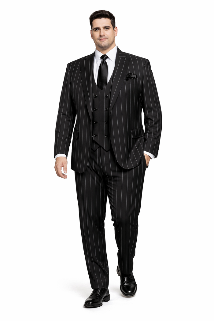 Rossi Man Max RM1728 Slim Fit 3-Piece Mens Suit in Black Stripe