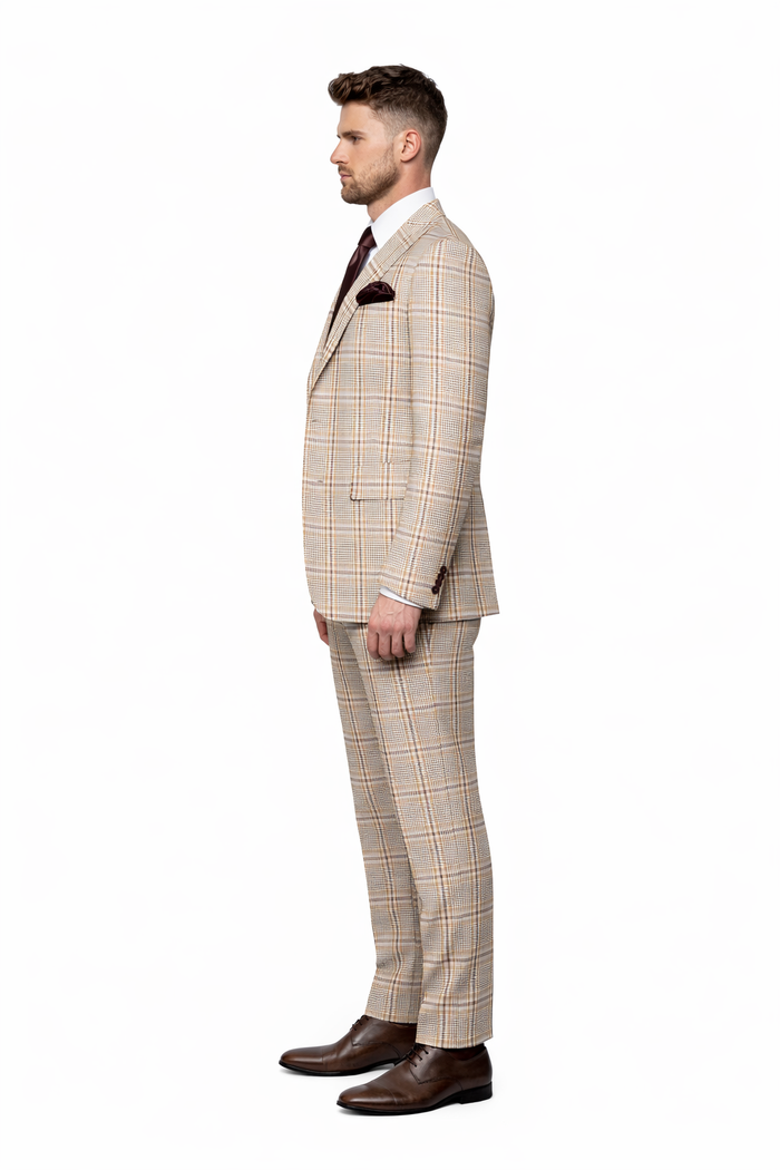 Rossi Man MAX RM1824 Slim Fit 3-Piece Light Brown Suit ?? Elegant Formalwear for Men