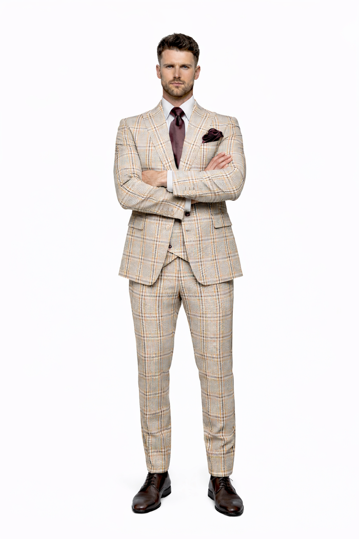 Rossi Man MAX RM1824 Slim Fit 3-Piece Light Brown Suit ?? Elegant Formalwear for Men