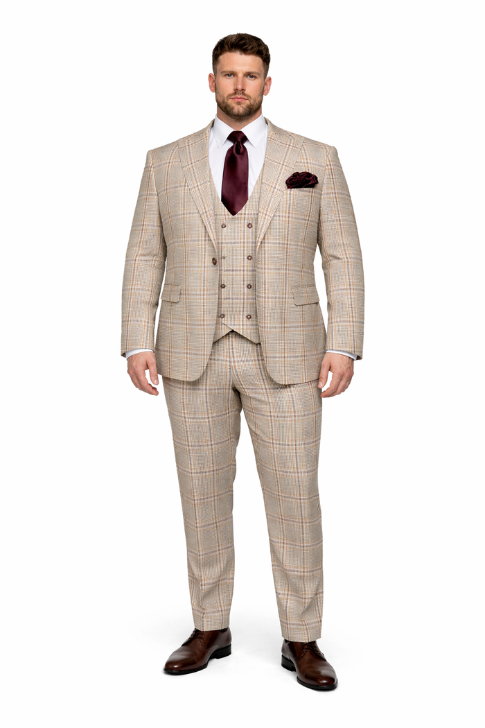 Rossi Man MAX RM1824 Slim Fit 3-Piece Light Brown Suit ?? Elegant Formalwear for Men