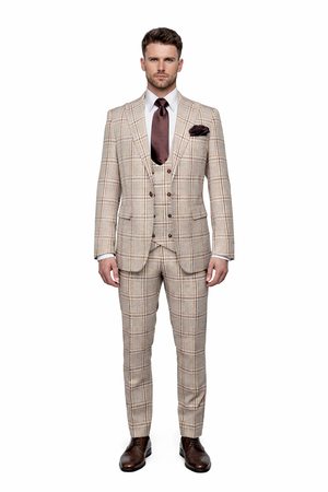 Rossi Man MAX RM1824 Slim Fit 3-Piece Light Brown Suit ?? Elegant Formalwear for Men