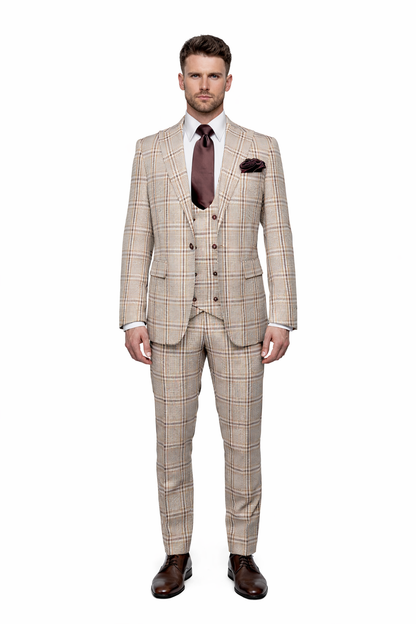 Rossi Man MAX RM1824 Slim Fit 3-Piece Light Brown Suit ?? Elegant Formalwear for Men
