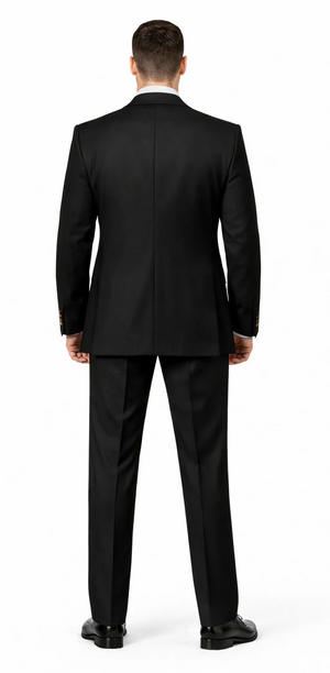 Rossiman Brand Black Suits - 1 Button Suit Peak Lapel Double Breasted Vest