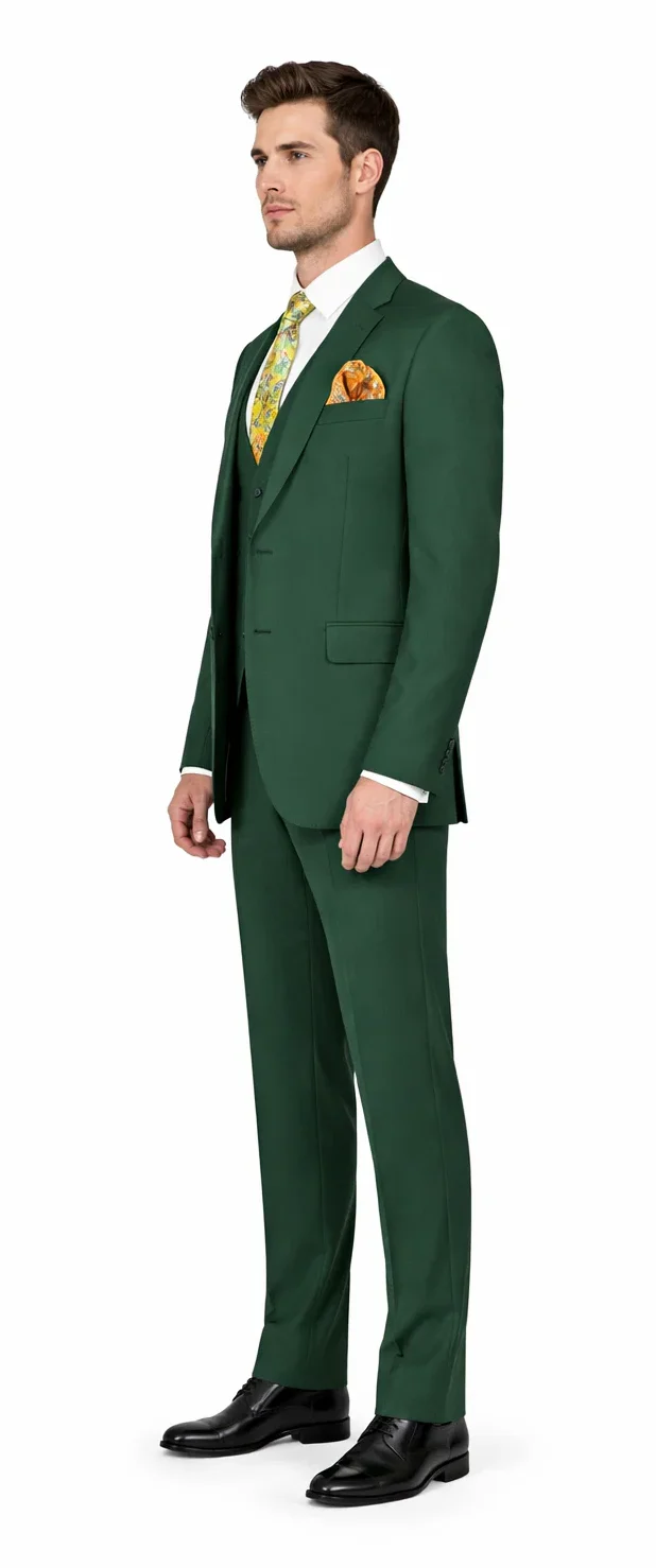 Rossiman Hunter Green Slim Fit Men's Suit ?? 3-Piece Vested Set with Flat Front Trousers