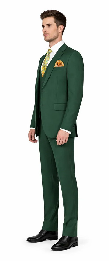 Rossiman Hunter Green Slim Fit Men's Suit ?? 3-Piece Vested Set with Flat Front Trousers