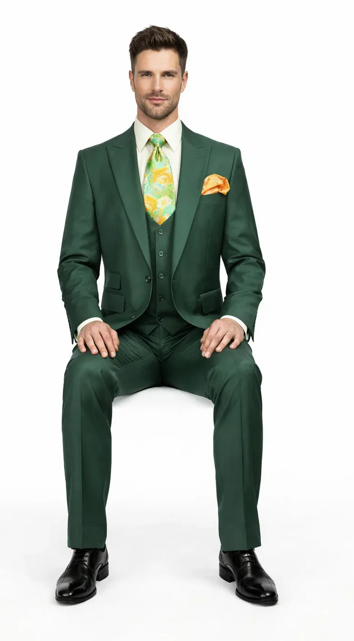 Rossiman Hunter Green Slim Fit Men's Suit ?? 3-Piece Vested Set with Flat Front Trousers