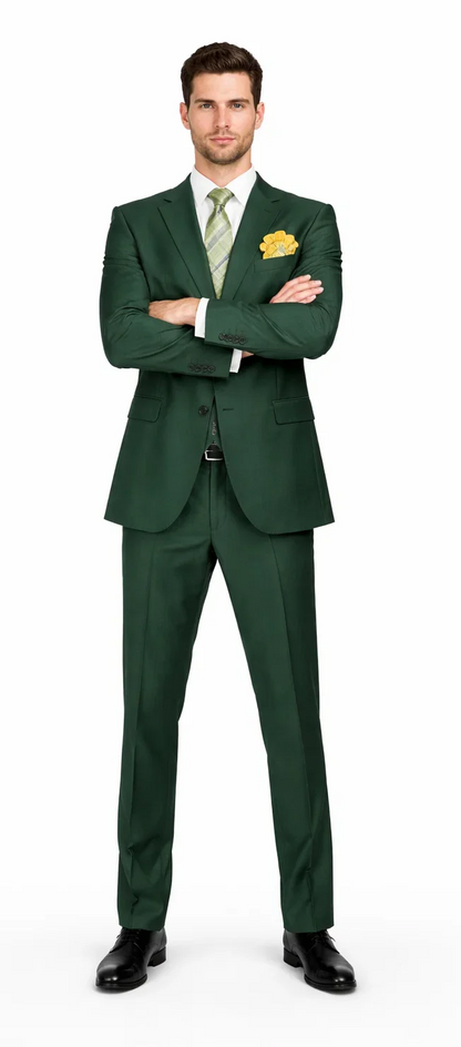 Rossiman Hunter Green Slim Fit Men's Suit ?? 3-Piece Vested Set with Flat Front Trousers