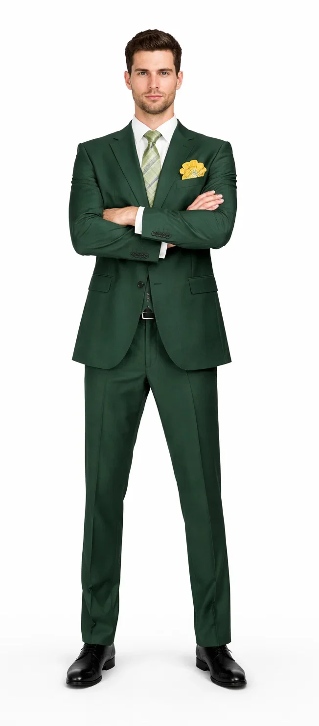 Rossiman Hunter Green Slim Fit Men's Suit ?? 3-Piece Vested Set with Flat Front Trousers