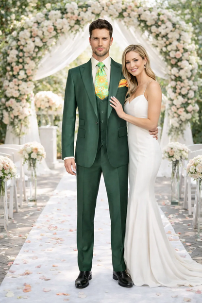 Rossiman Hunter Green Slim Fit Men's Suit ?? 3-Piece Vested Set with Flat Front Trousers
