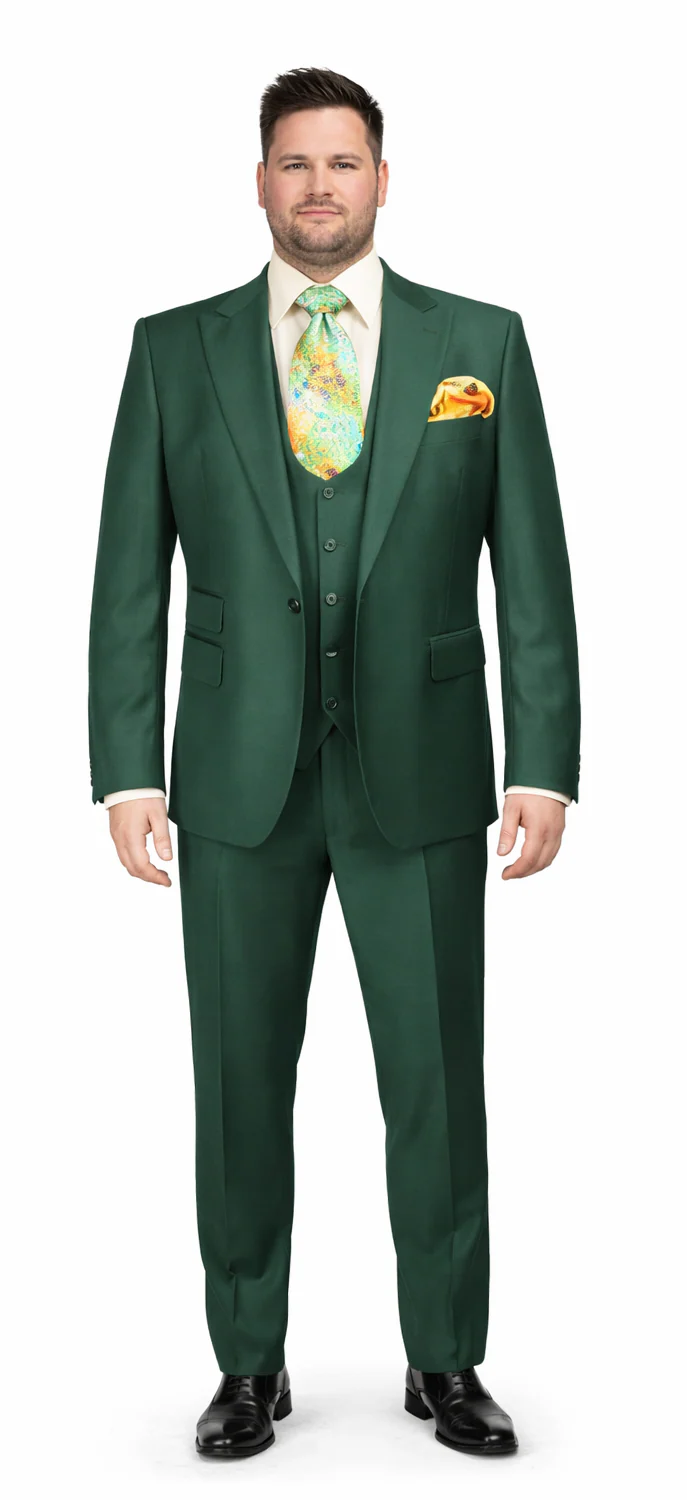 Rossiman Hunter Green Slim Fit Men's Suit ?? 3-Piece Vested Set with Flat Front Trousers